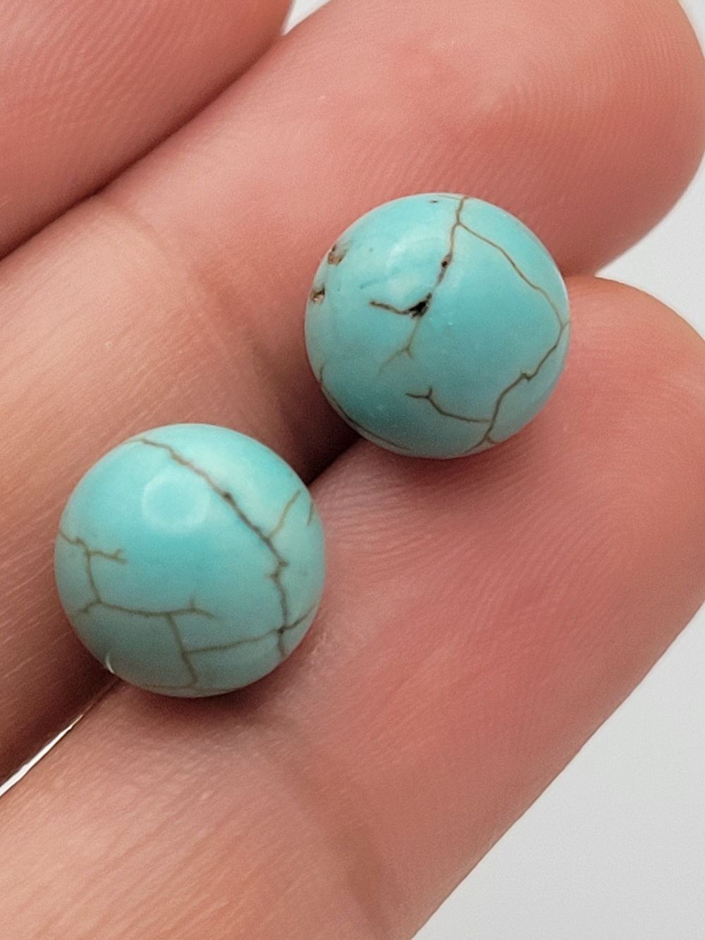 Turquoise Round Stone Sterling Silver Stud Earrings
